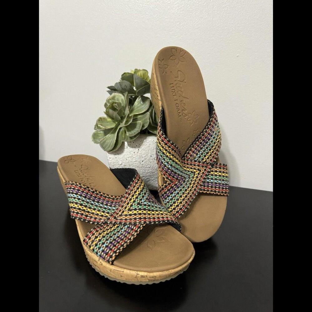 Sketchers Cali Beverlee Delighted Rainbow Luxe Wedge Sandals Women's Sz 7 EUC